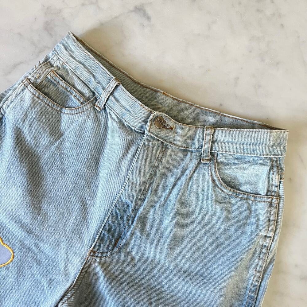 Vintage 90s Yellow Embroidered Heart Cut Out High Waisted Light Jeans 30 - 31" - Picture 2 of 12